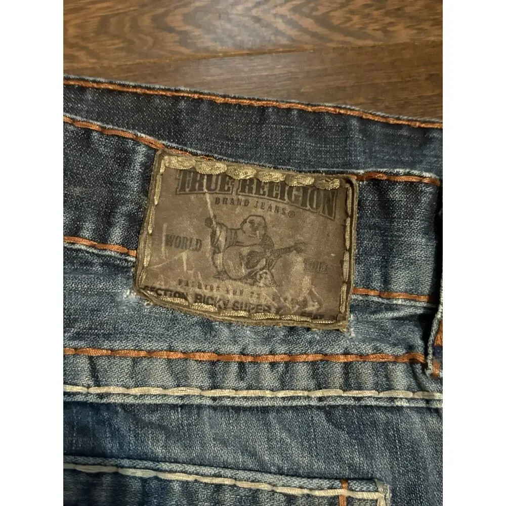 TRUE RELIGION Mens - Ricky Blue Brown Super T Jeans in TXD DK Hideout 40x31